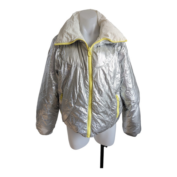 Dualist Size 3 US 8 Reversible Bubble Jacket Silver Yellow Metallic Full Zip